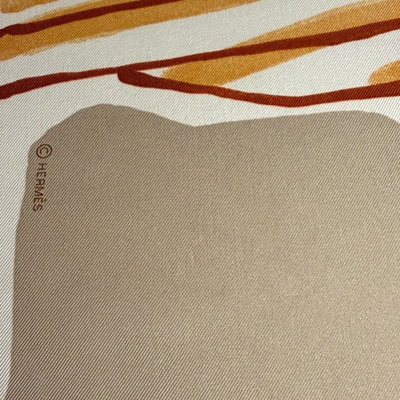 HERMES LIBRE COMM PEGASE SILK SCARF 90 USED Orange-Beige-Fauve - Picture 5 of 13